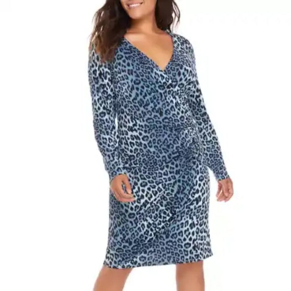 Cheztu Animal Print Zip Ruched Dress